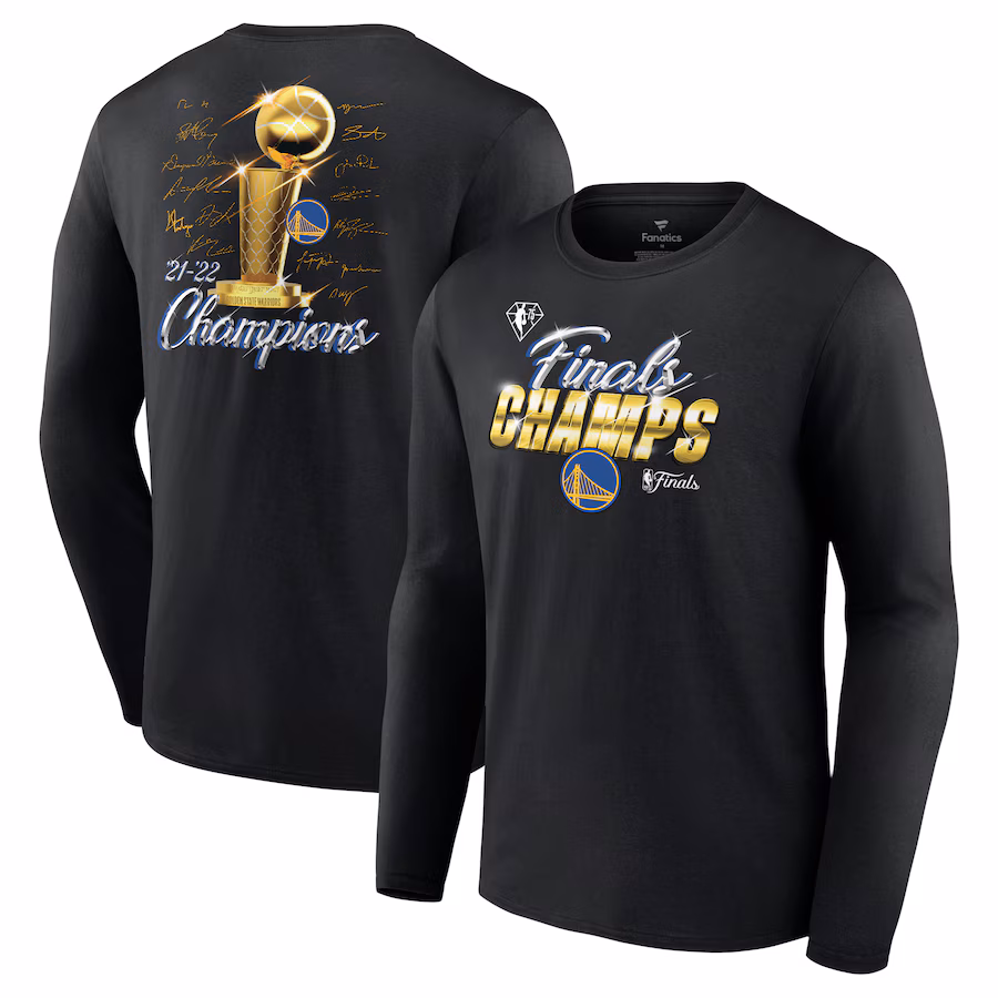 Men's Golden State Warriors Fanatics Black 2022 NBA Finals Champions Forward Roster Signature Long Sleeve T-Shirt - Puhuasuan
