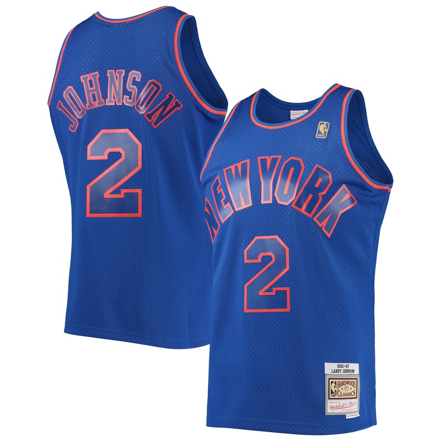 Men's New York Knicks Larry Johnson Mitchell & Ness Blue 1996/97 Hardwood Classics Swingman Jersey - Puhuasuan