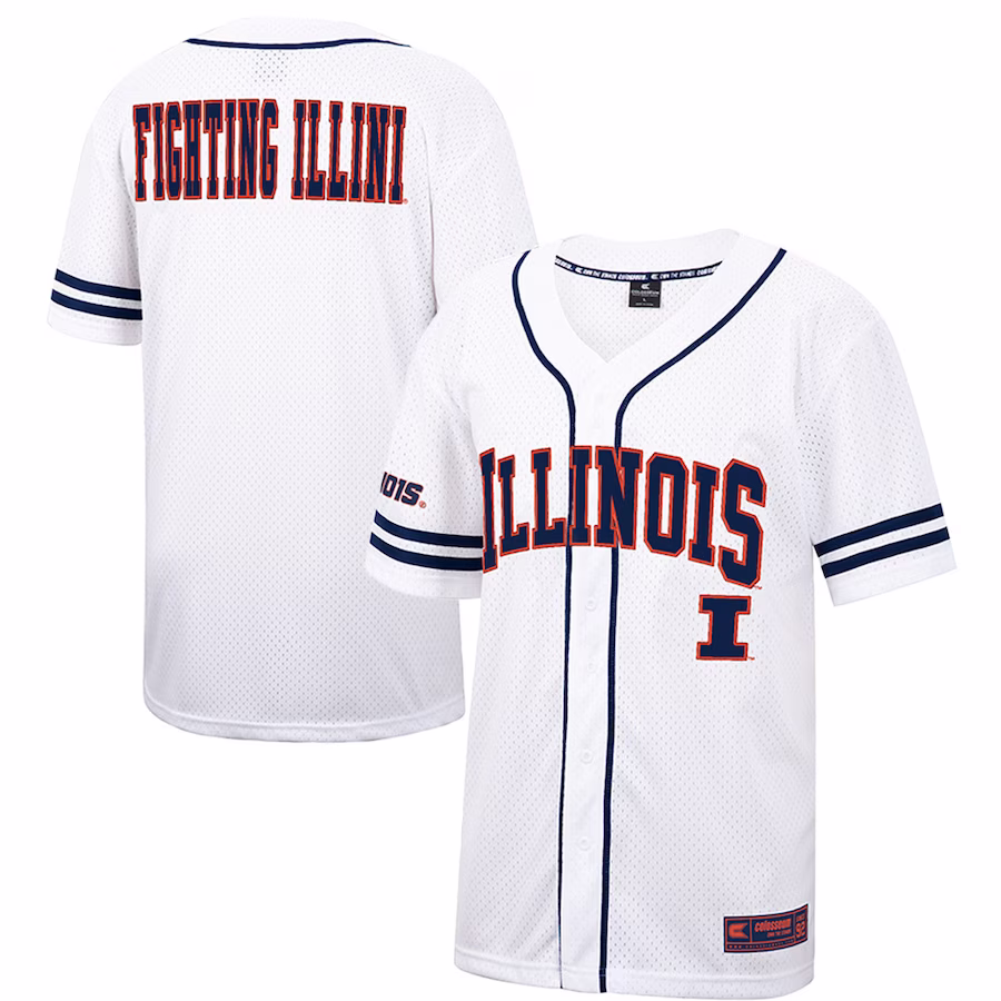 Illinois Fighting Illini Colosseum Free Spirited Mesh Button-Up Baseball Jersey - White - Puhuasuan