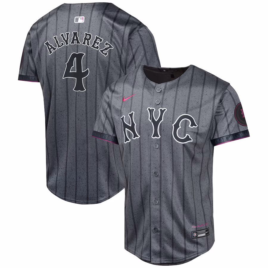 Youth New York Mets Francisco Alvarez Nike Graphite 2024 City Connect Limited Player Jersey - Puhuasuan
