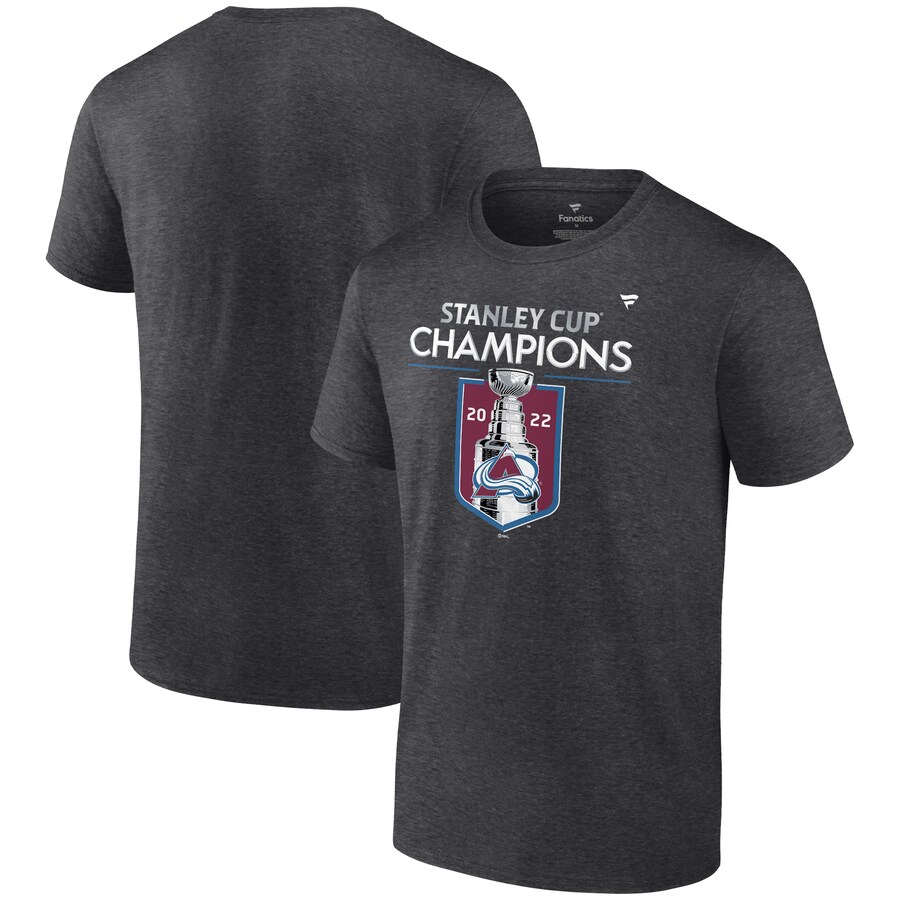 Men's Colorado Avalanche Fanatics Heathered Charcoal 2022 Stanley Cup Champions Locker Room T-Shirt - Puhuasuan