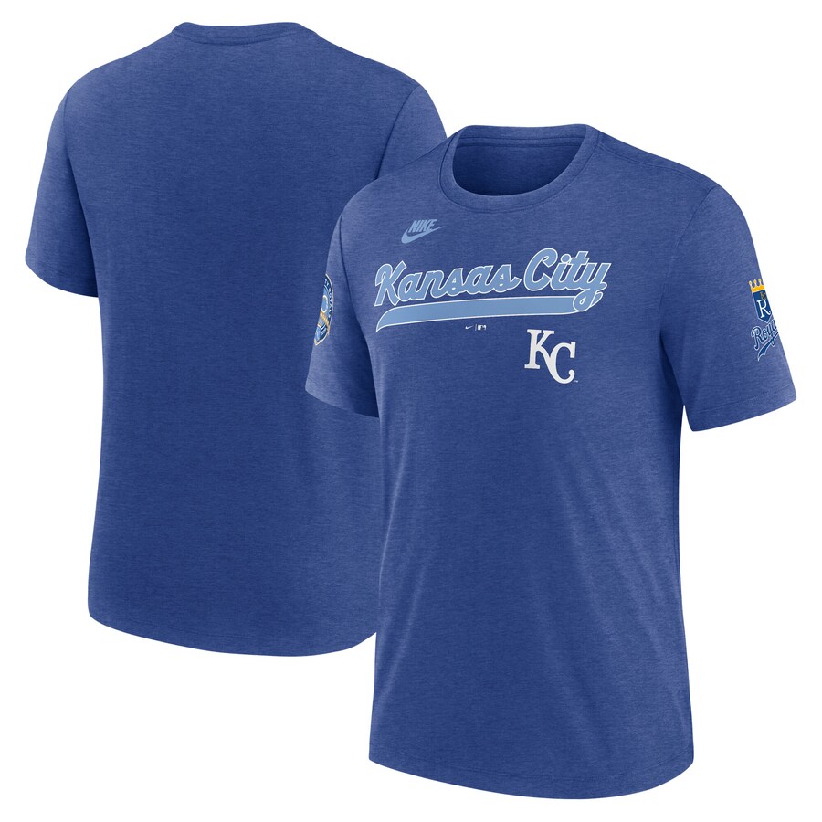 Men's Kansas City Royals Nike Heather Royal Cooperstown Collection Eras Tri-Blend T-Shirt - Puhuasuan