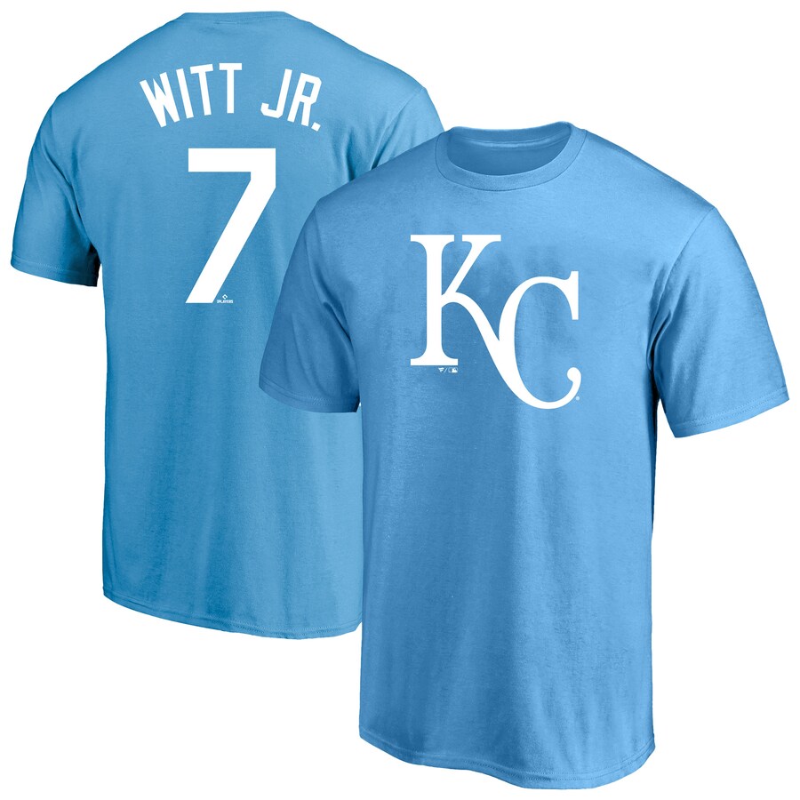 Men'sKansas City Royals Bobby Witt Jr. Profile Royal Big & Tall Player Name & Number T-Shirt - Puhuasuan