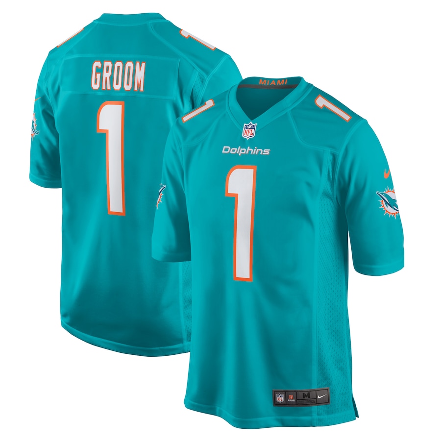 Men's Miami Dolphins Number 1 Groom Nike Aqua Game Jersey - Puhuasuan