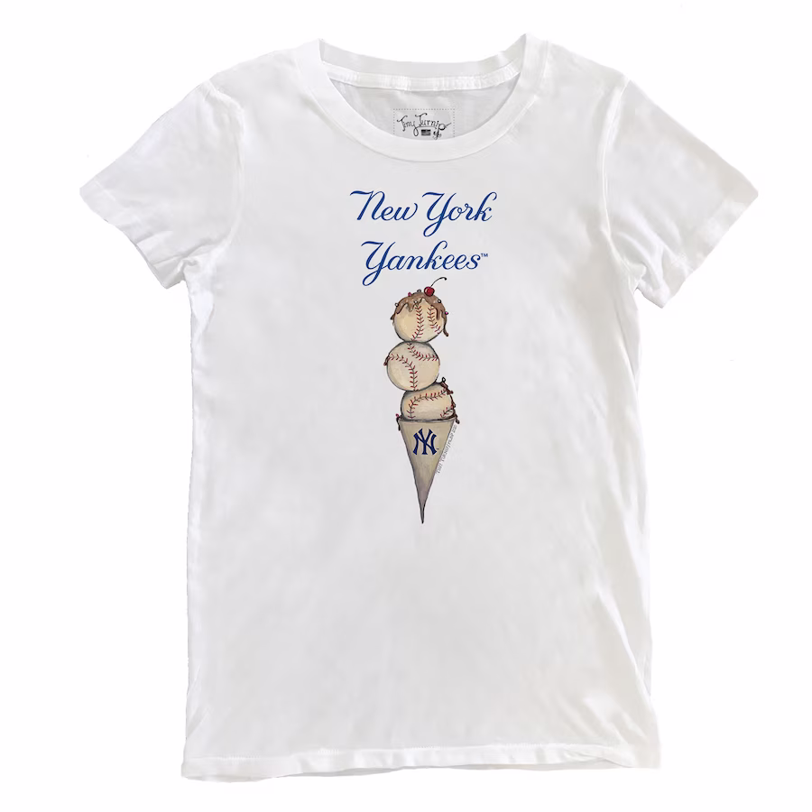 Women's New York Yankees Tiny Turnip White Triple Scoop T-Shirt - Puhuasuan