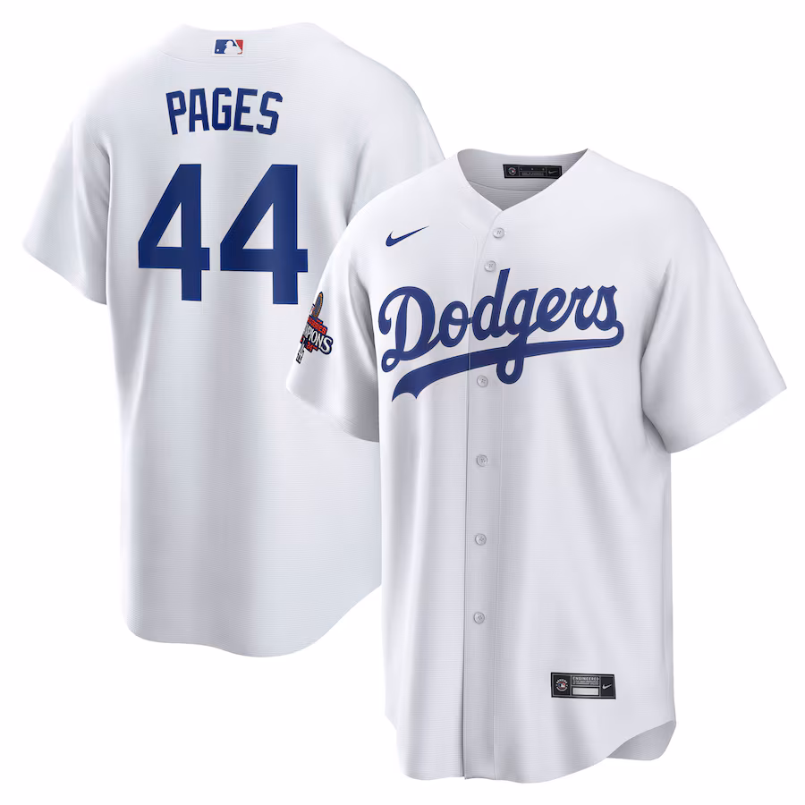 Men's Los Angeles Dodgers Andy Pages Nike White 2024 World Series Champions Home Replica Player Jersey - Puhuasuan
