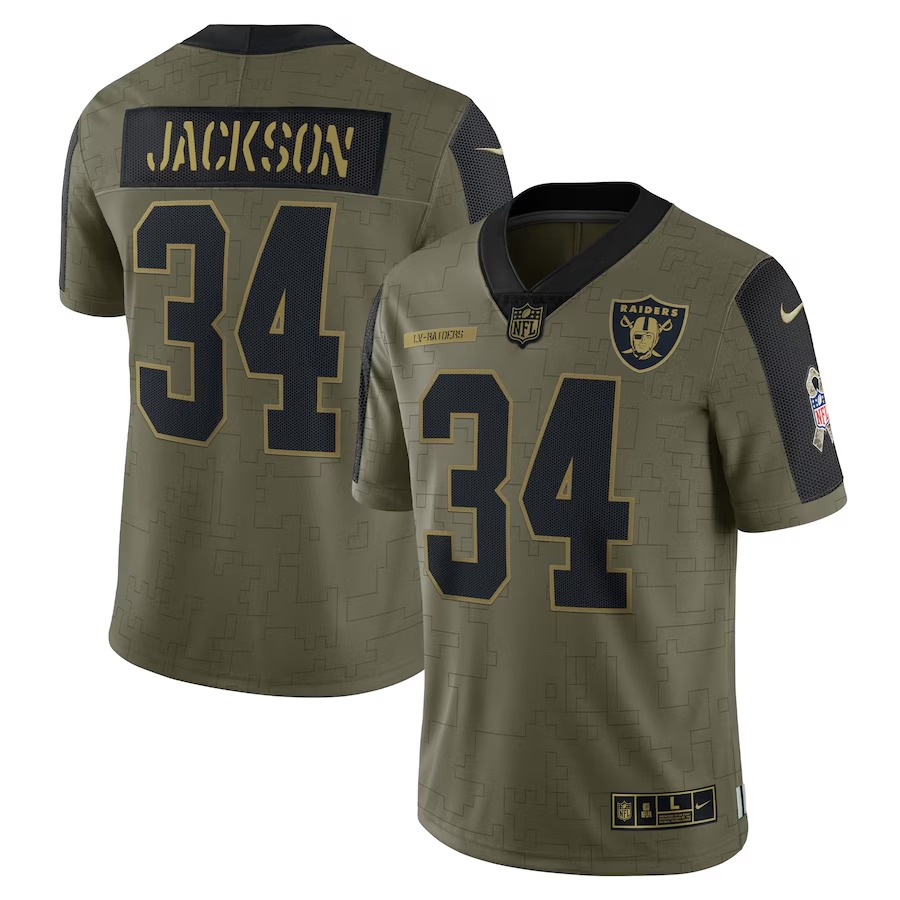 Men's Las Vegas Raiders Bo Jackson Nike Olive 2021 Salute To Service Retired Player Limited Jersey - Puhuasuan