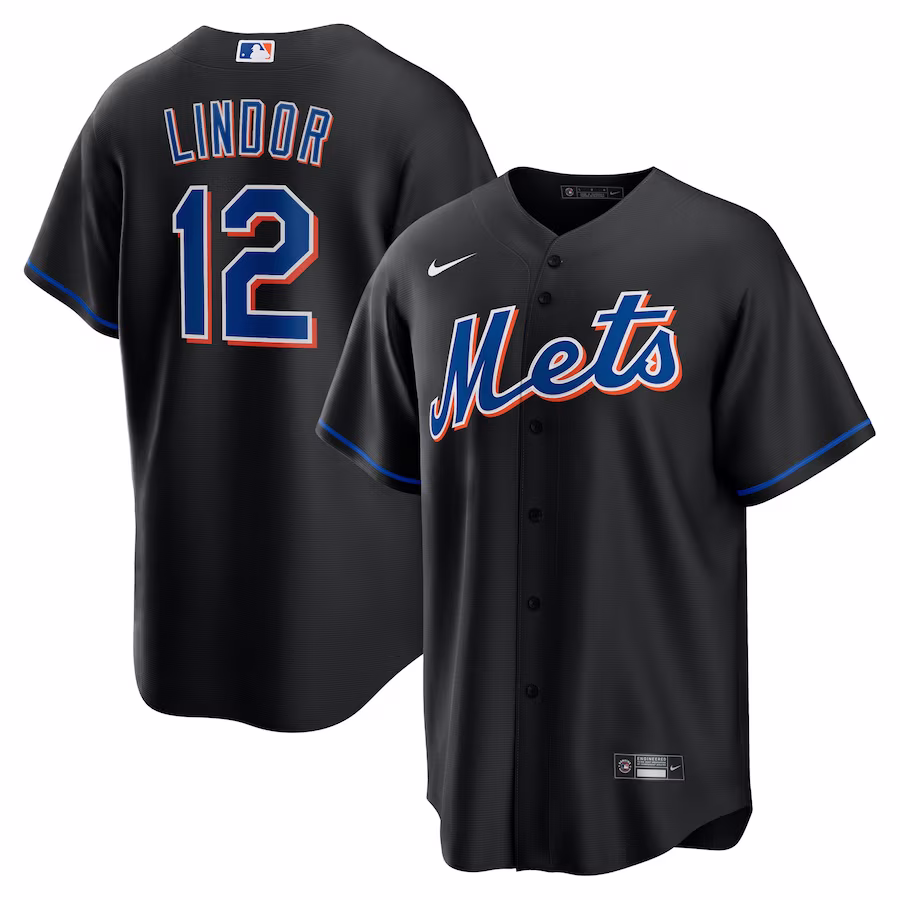 Men's New York Mets Francisco Lindor Nike Black 2022 Alternate Replica Player Jersey - Puhuasuan
