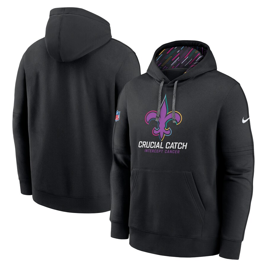 Men's New Orleans Saints Nike Black 2024 NFL Crucial Catch Club Pullover Hoodie - Puhuasuan