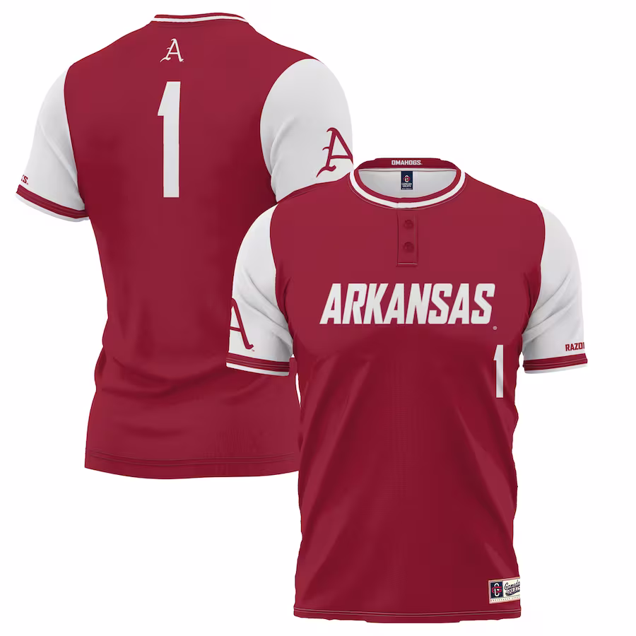 #1 Arkansas Razorbacks GameDay Greats Youth Lightweight Softball Jersey - Crimson - Puhuasuan