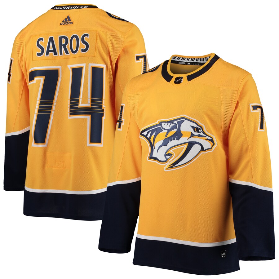 Men's Nashville Predators Juuse Saros adidas Gold Home Authentic Player Jersey - Puhuasuan