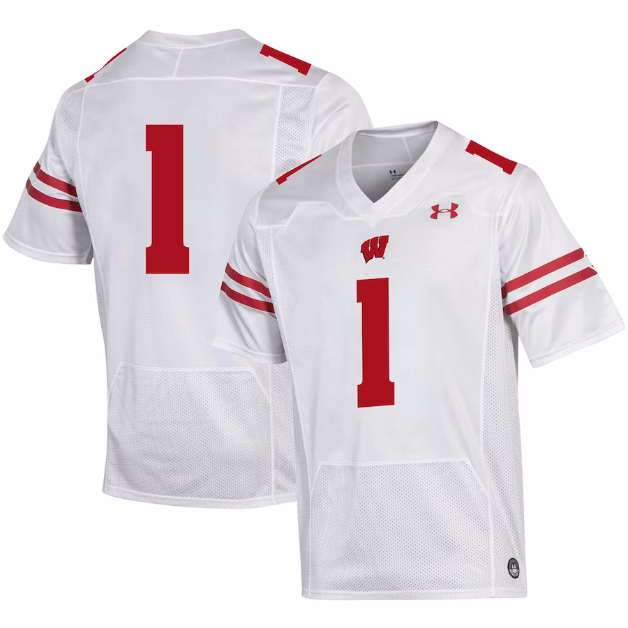 #1 Wisconsin Badgers Under Armour Premier Football Jersey - White - Puhuasuan
