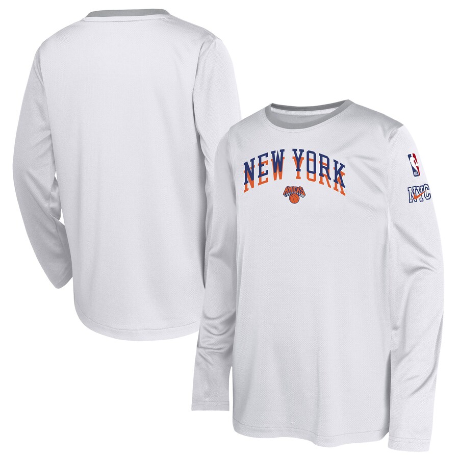 Youth New York Knicks  Nike White 2024/25 City Edition Pregame Performance Long Sleeve Shooting T-Shirt - Puhuasuan