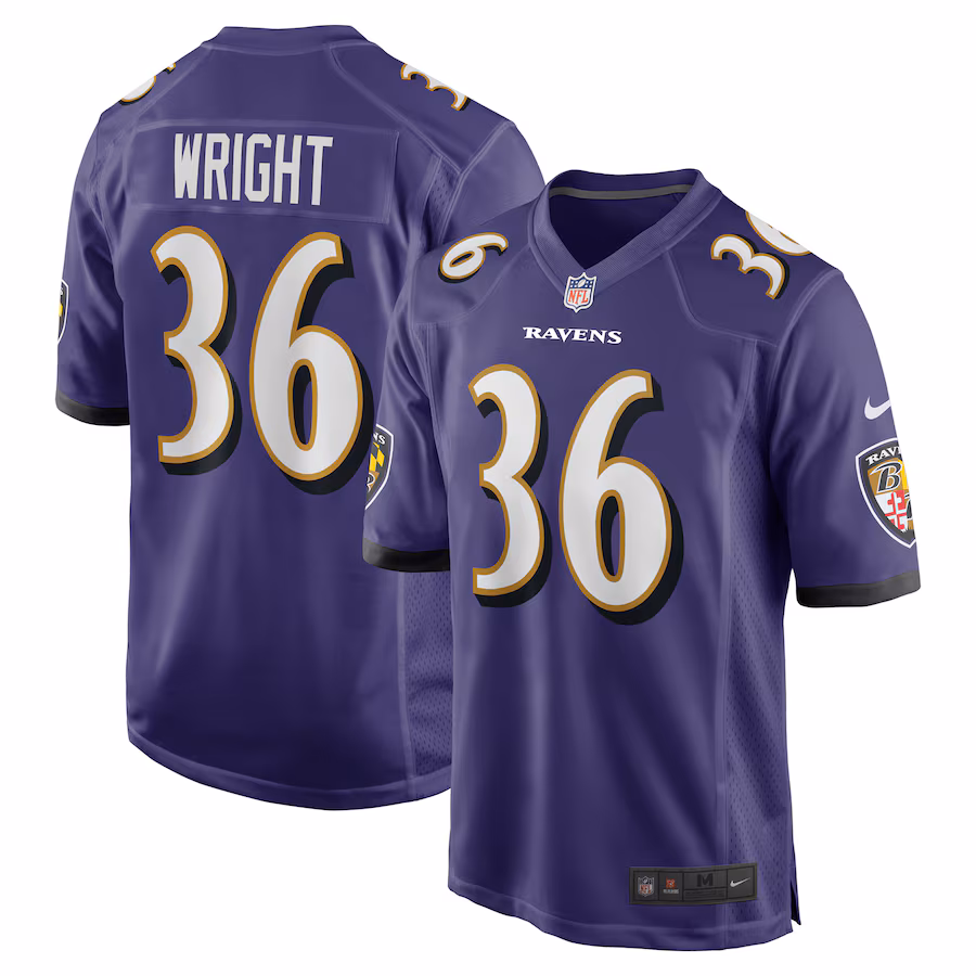 Men's Baltimore Ravens Owen Wright Nike Purple Team Game Jersey - Puhuasuan