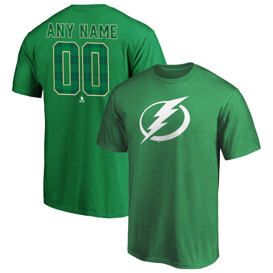 Men's Tampa Bay Lightning Green Emerald Plaid Personalized Name & Number T-Shirt - Puhuasuan