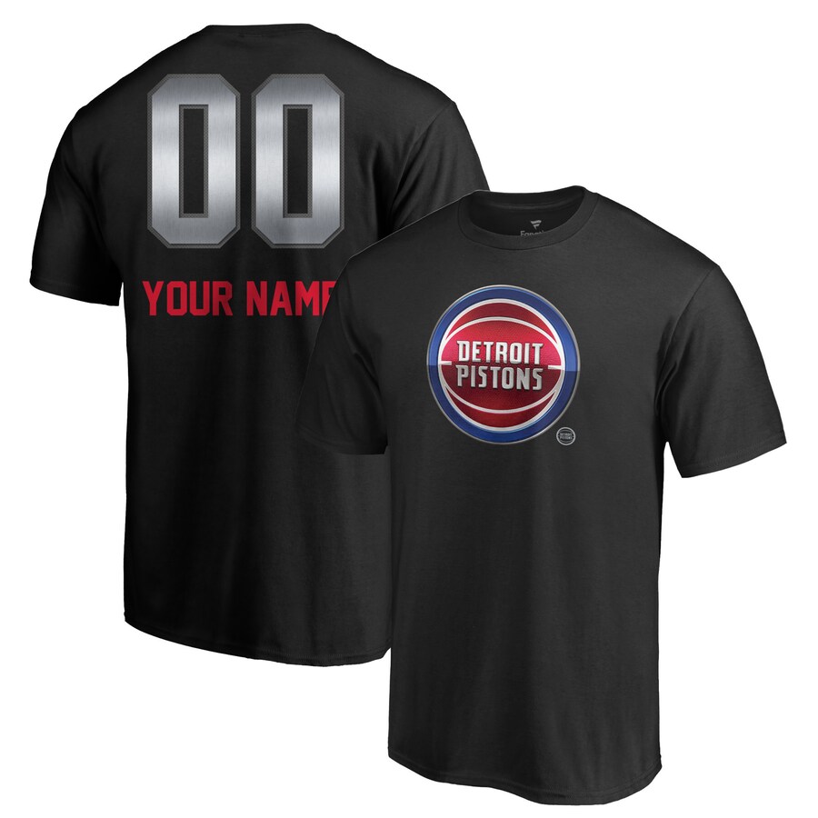 Men's Detroit Pistons Black Midnight Mascot Personalized Name & Number T-Shirt - Puhuasuan