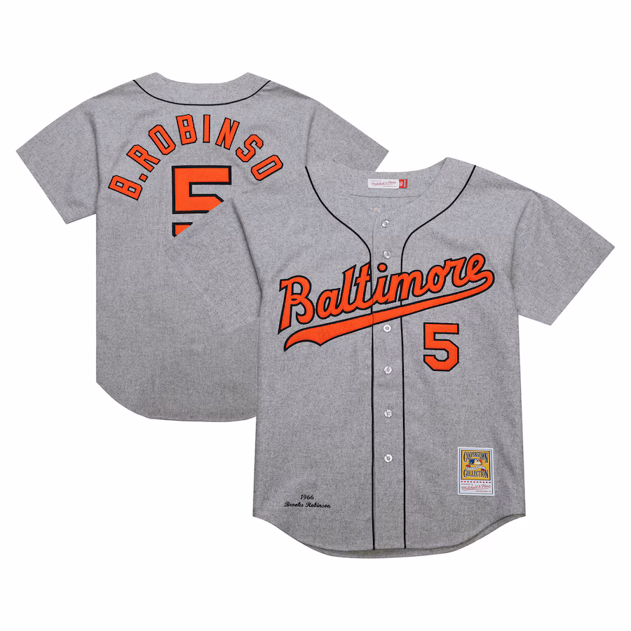 Men's Baltimore Orioles Brooks Robinson Mitchell & Ness Gray Cooperstown Collection 1966 Authentic Jersey - Puhuasuan