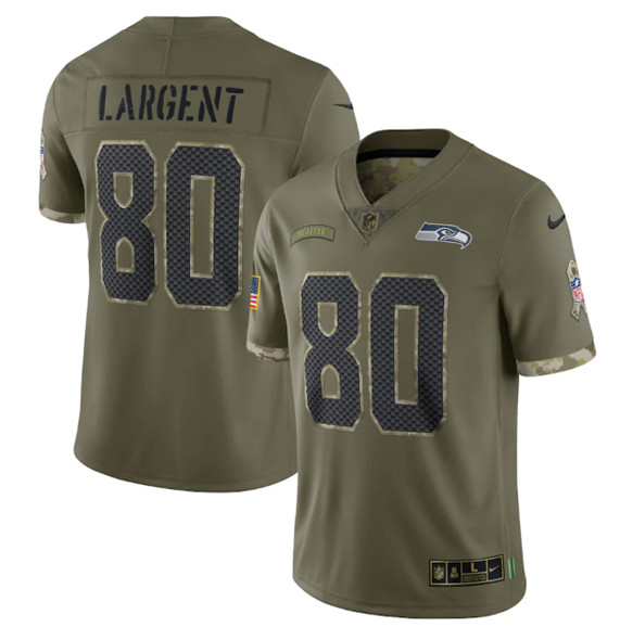 Men's Seattle Seahawks #80 Steve Largent 2022 Olive Salute To Service Limited Stitched Jersey - Puhuasuan
