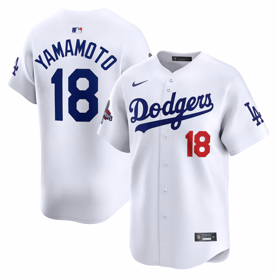 Men's Los Angeles Dodgers Yoshinobu Yamamoto Nike White 2024 World Series Champions Home Limited Player Jersey - Puhuasuan