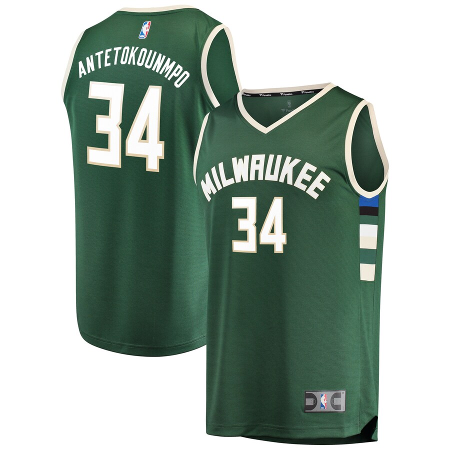 Men's Milwaukee Bucks Giannis Antetokounmpo Fanatics Green Fast Break Replica Jersey - Icon Edition - Puhuasuan