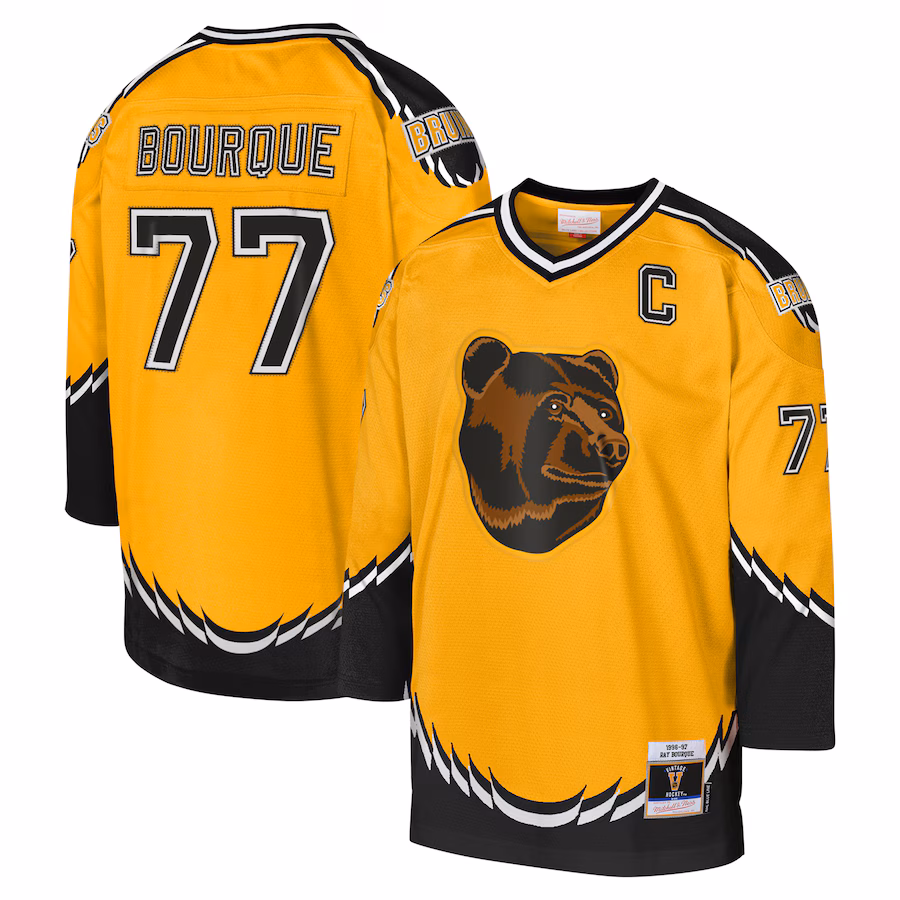 Youth Boston Bruins Ray Bourque Mitchell & Ness Gold 1996-97 Blue Line Captain Patch Player Jersey - Puhuasuan