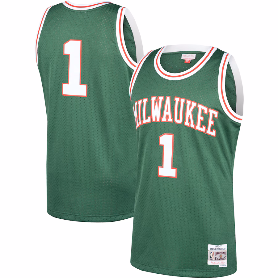 Men's Milwaukee Bucks Oscar Robertson Mitchell & Ness Green 2001/02 Hardwood Classics Swingman Jersey - Puhuasuan