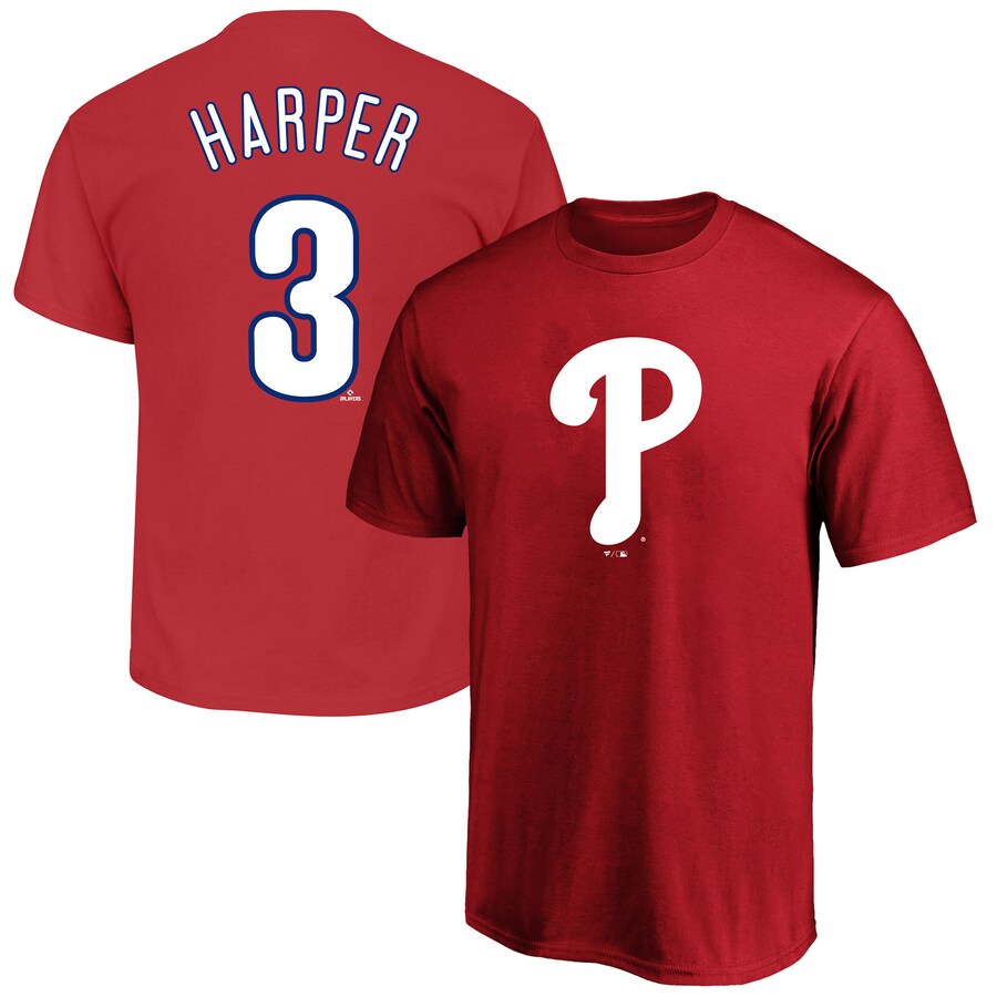 Men's Philadelphia Phillies Bryce Harper Profile Red Big & Tall Name & Number T-Shirt - Puhuasuan