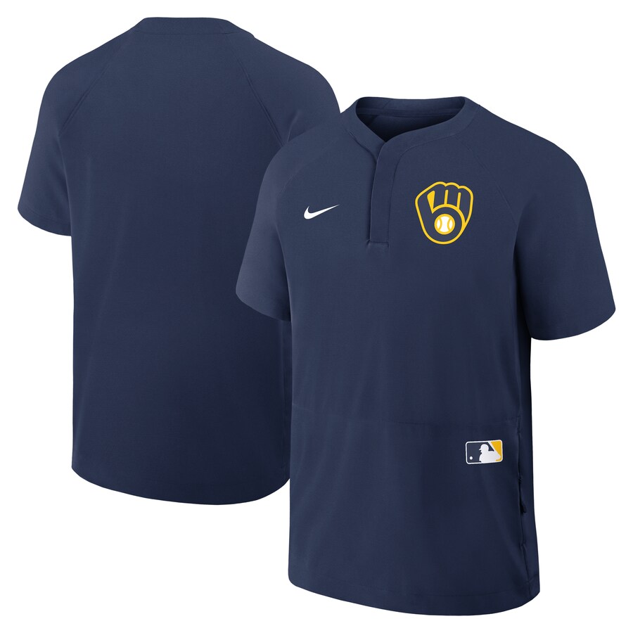 Men's Milwaukee Brewers Nike Navy Authentic Collection Raglan Short Sleeve Windshirt - Puhuasuan