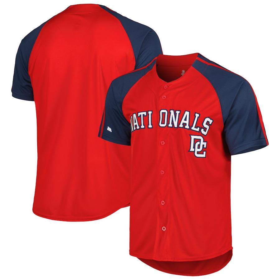 Men's Washington Nationals Stitches Red Button-Down Raglan Fashion Jersey - Puhuasuan