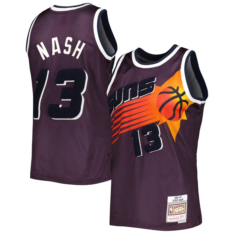 Men's Phoenix Suns Steve Nash Mitchell & Ness Purple 1996/97 Hardwood Classics Off-Court Swingman Jersey - Puhuasuan