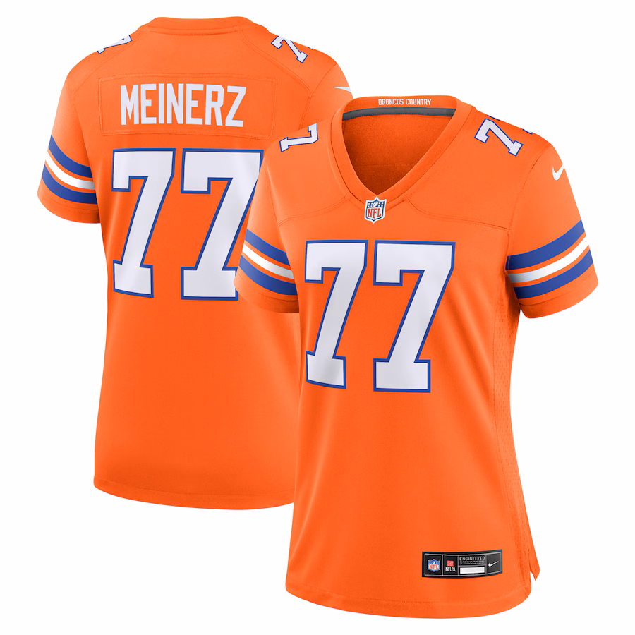 Women's Denver Broncos Quinn Meinerz Nike Orange Mile High Collection 1977 Throwback Player Game Jersey - Puhuasuan