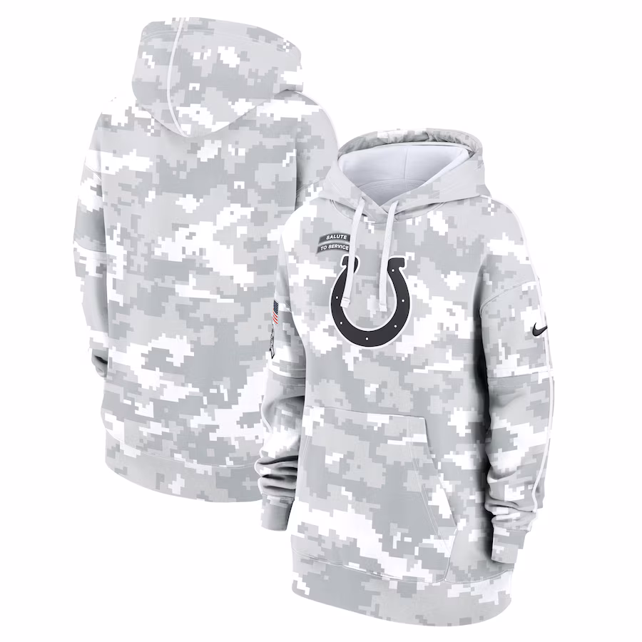 Women's Indianapolis Colts Nike Arctic Camo 2024 Salute To Service Club Fleece Pullover Hoodie - Puhuasuan