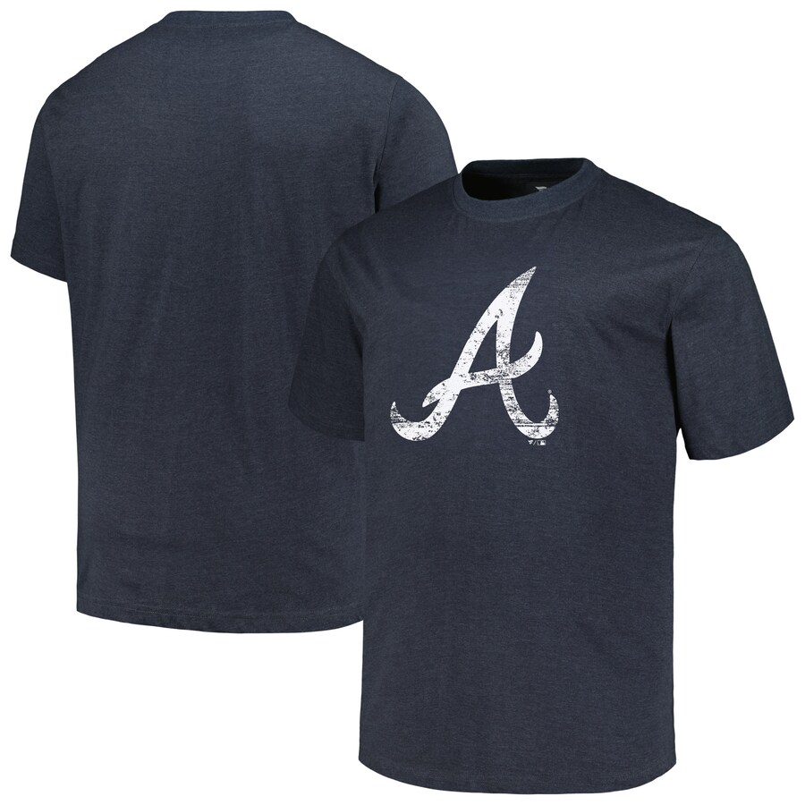 Men's Atlanta Braves Profile Heather Navy Big & Tall Weathered Logo T-Shirt - Puhuasuan