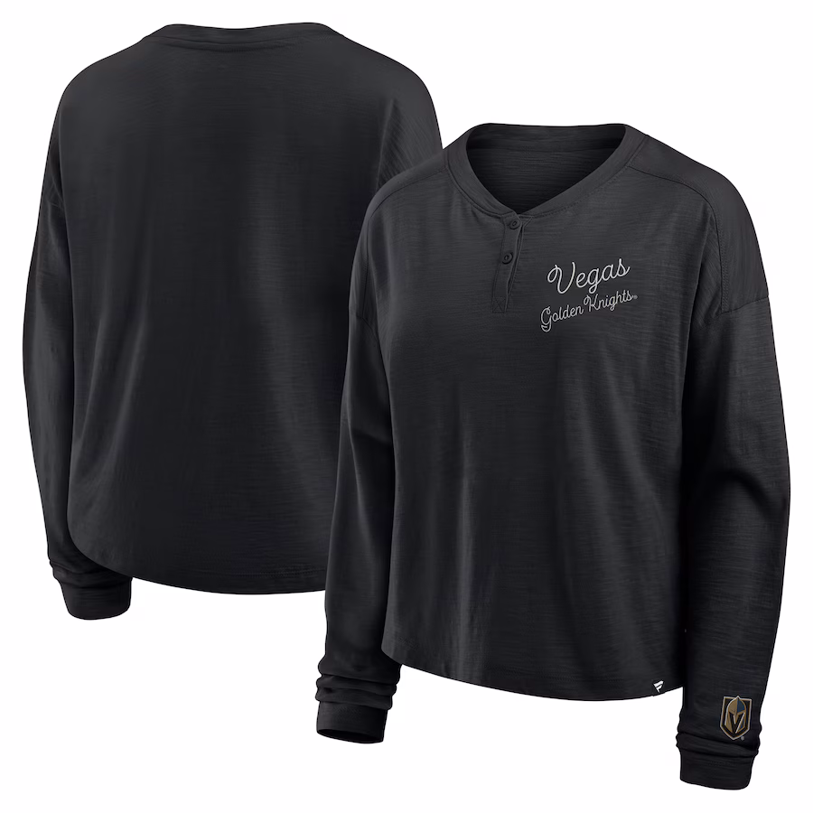 Women's Vegas Golden Knights Fanatics Black Oversized All Out Effort Long Sleeve Henley T-Shirt - Puhuasuan