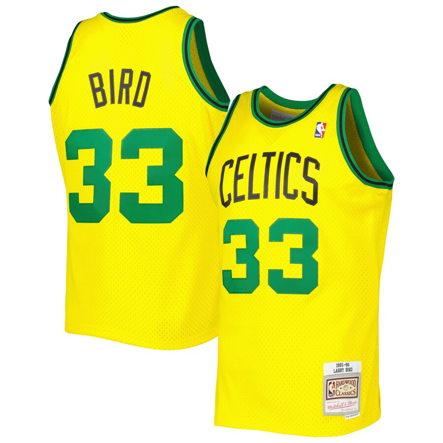 Men's Boston Celtics Larry Bird Mitchell & Ness Gold 1985-86 Hardwood Classics Reload 3.0 Swingman Jersey - Puhuasuan