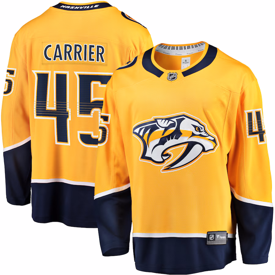 Men's Nashville Predators Alexandre Carrier Fanatics Gold Premier Breakaway Player Jersey - Puhuasuan