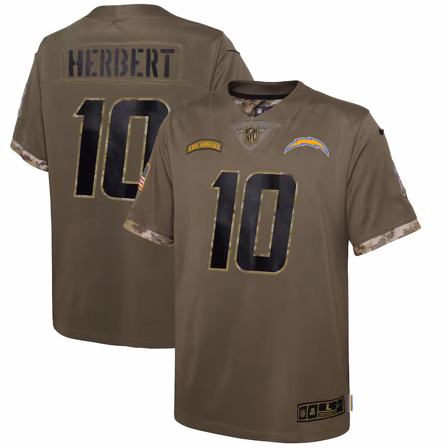 Youth Los Angeles Chargers Justin Herbert Nike Olive Salute To Service Player Limited Jersey - Puhuasuan