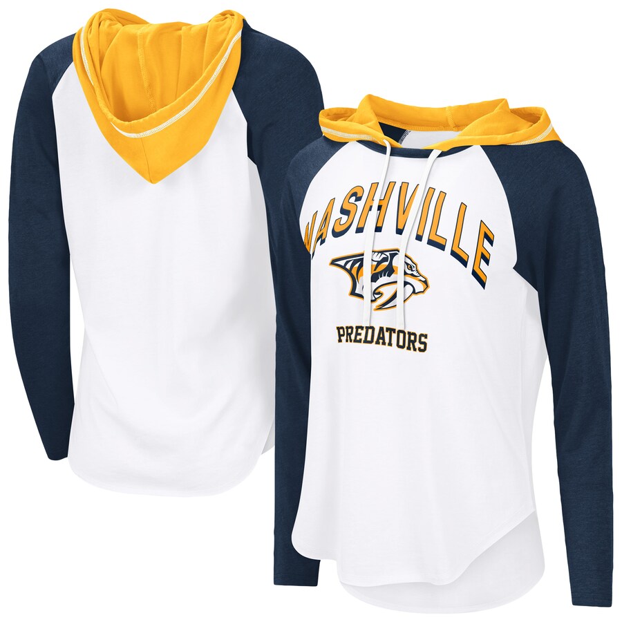 Women's Nashville Predators G-III 4Her by Carl Banks White VIP Raglan Long Sleeve Hoodie T-Shirt - Puhuasuan