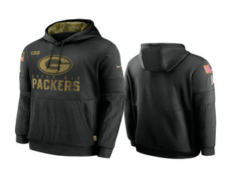 Men's Green Bay Packers Black 2020 Salute to Service Sideline Performance Pullover Hoodie - Puhuasuan
