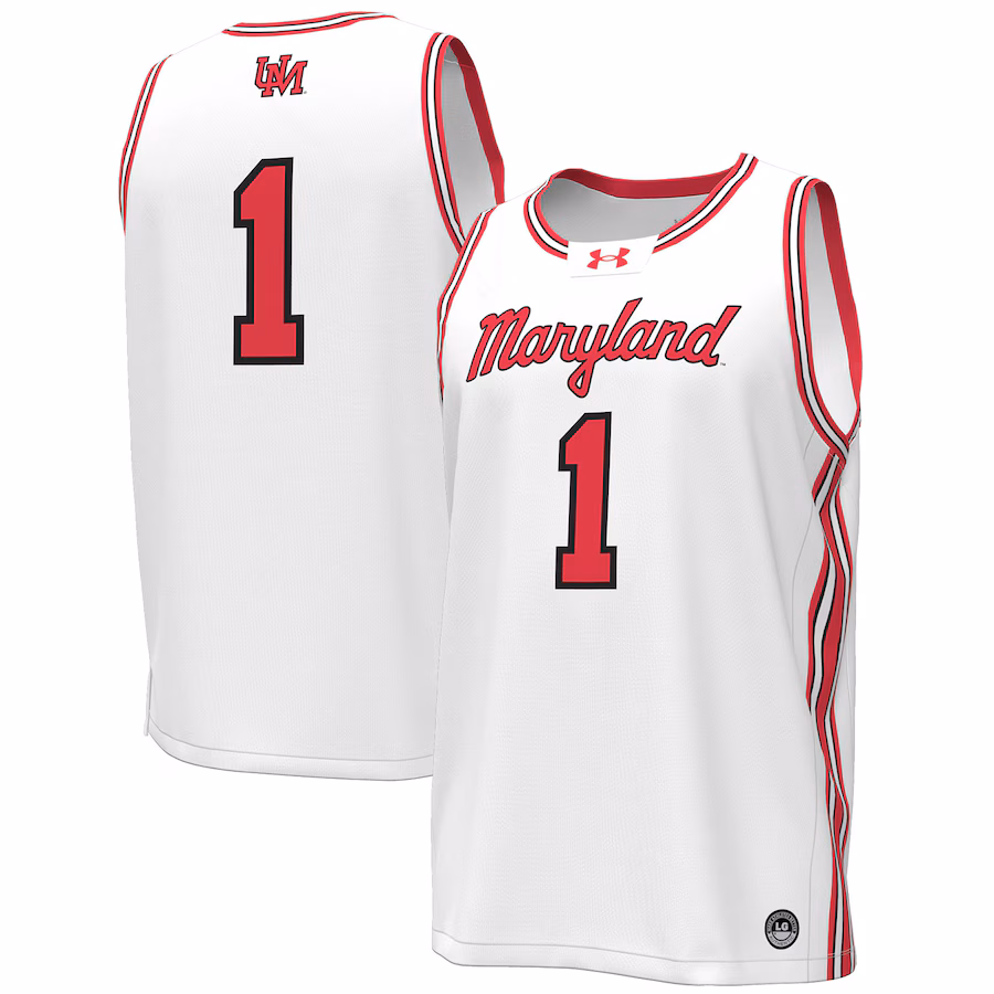Men's Under Armour #1 White Maryland Terrapins Throwback Replica Basketball Jersey - Puhuasuan