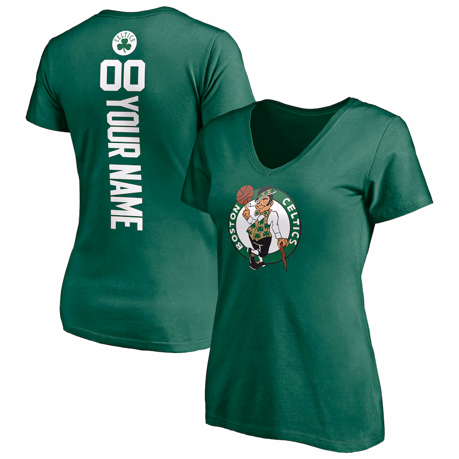 Women's Boston Celtics Green Playmaker Personalized Name & Number V-Neck T-Shirt - Puhuasuan