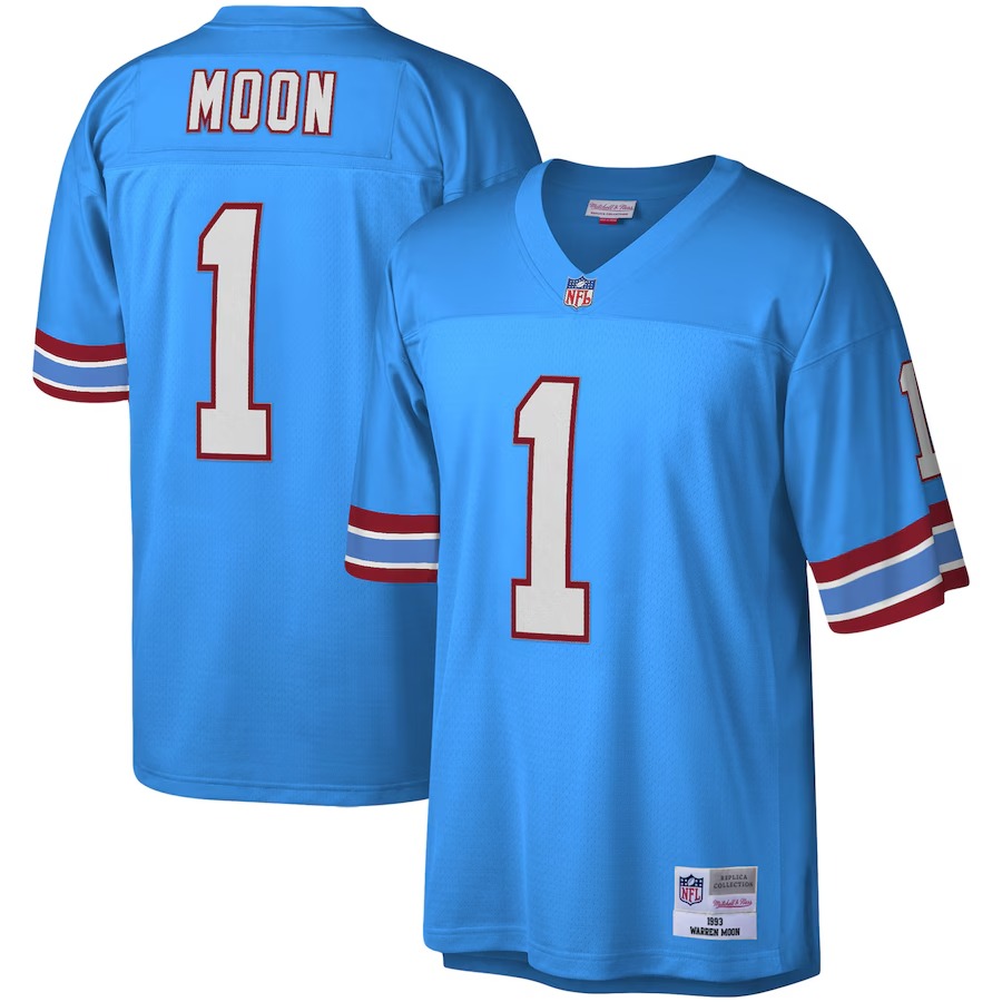 Men's Houston Oilers Warren Moon Mitchell & Ness Light Blue Legacy Replica Jersey - Puhuasuan