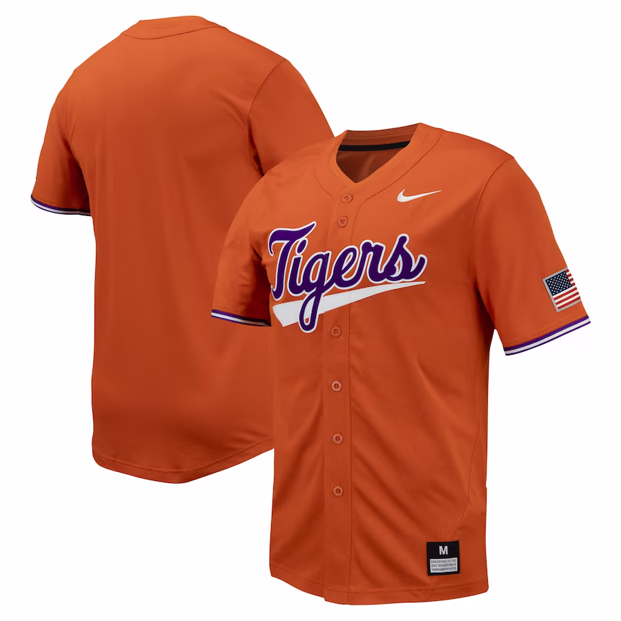 Clemson Tigers Nike Replica Full-Button Baseball Jersey - Orange - Puhuasuan
