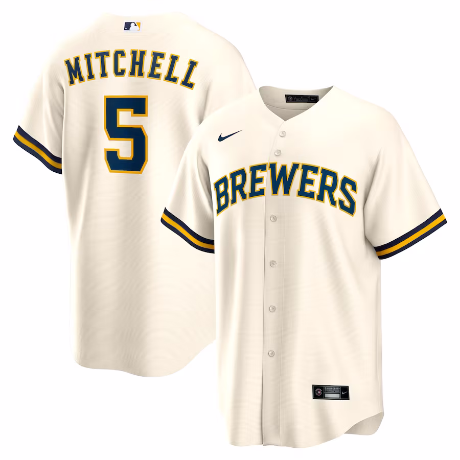 Men's Milwaukee Brewers Garrett Mitchell Nike Cream Replica Player Jersey - Puhuasuan