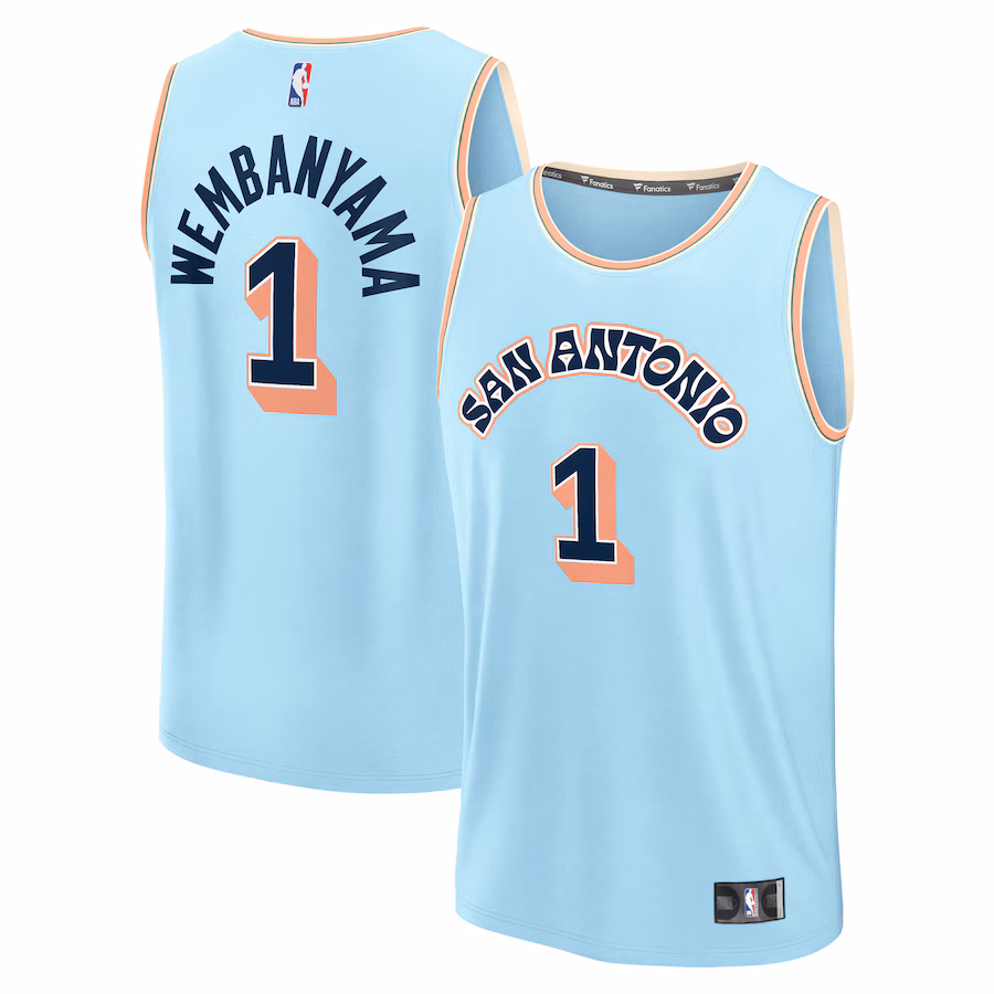 Men's San Antonio Spurs Victor Wembanyama Fanatics Light Blue 2024/25 Fast Break Player Jersey - City Edition - Puhuasuan