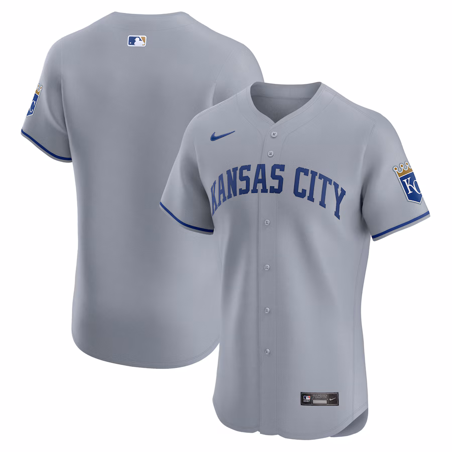 Men's Kansas City Royals  Nike Gray Road Vapor Premier Elite Patch Jersey - Puhuasuan