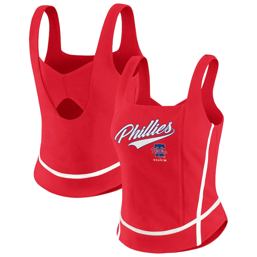 Women's Philadelphia Phillies WEAR by Erin Andrews Red Square Neck Tank Top - Puhuasuan