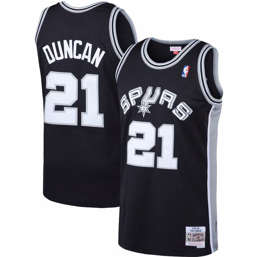 Men's San Antonio Spurs Tim Duncan Mitchell & Ness Black 1998/99 Big & Tall Hardwood Classics Swingman Jersey - Puhuasuan