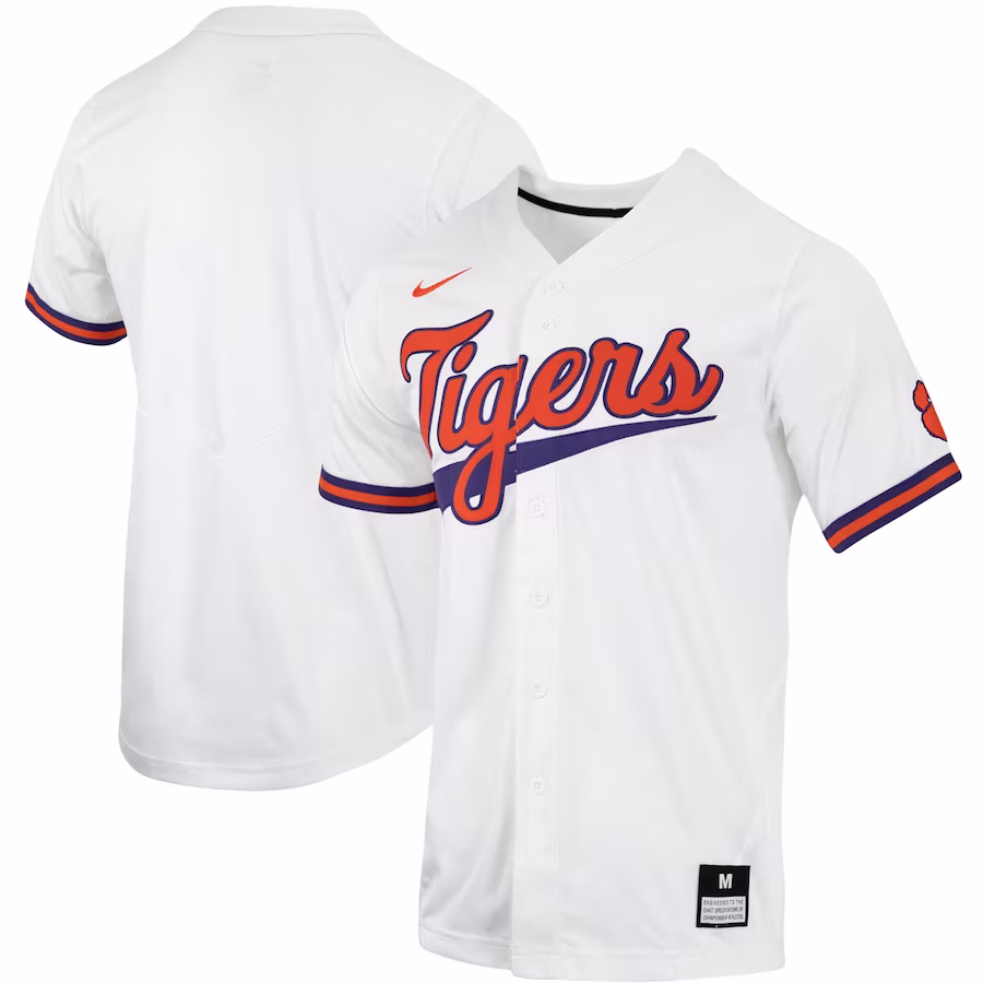 Clemson Tigers Nike Replica Full-Button Baseball Jersey - White - Puhuasuan