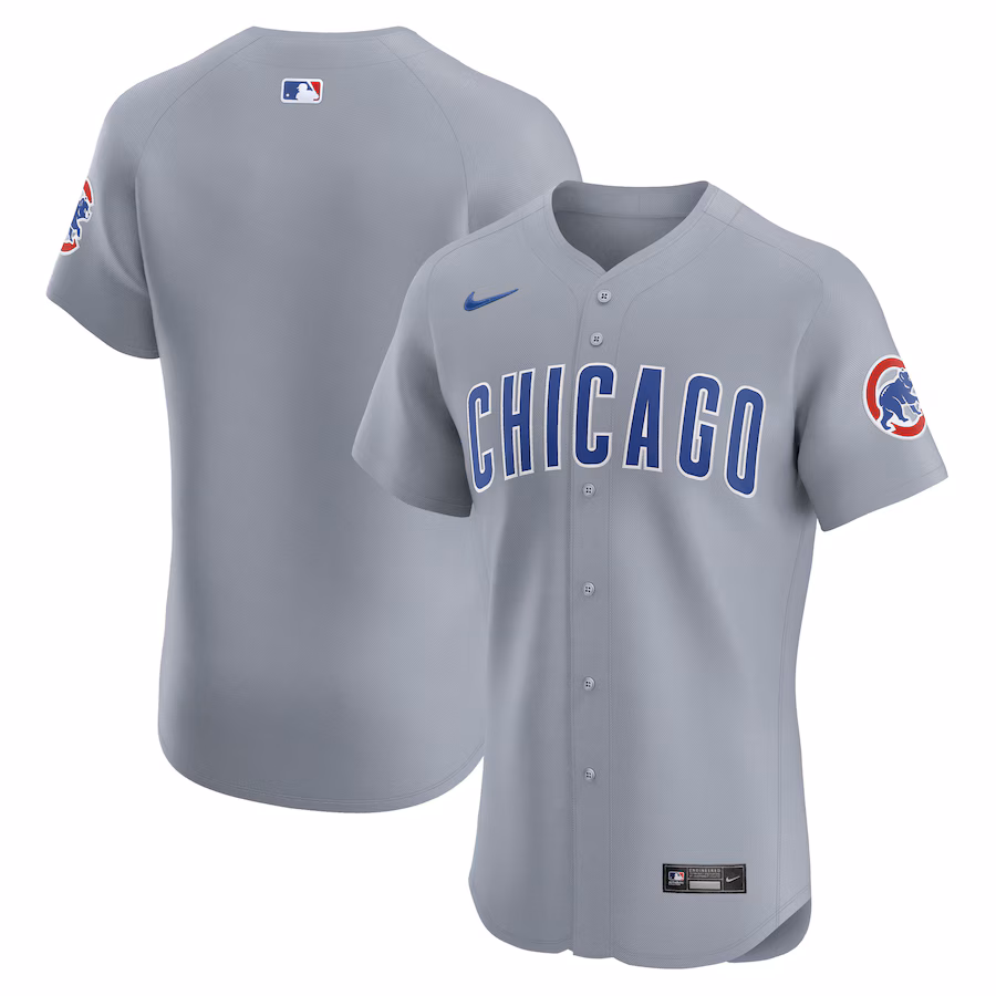 Men's Chicago Cubs  Nike Gray Road Vapor Premier Elite Patch Jersey - Puhuasuan